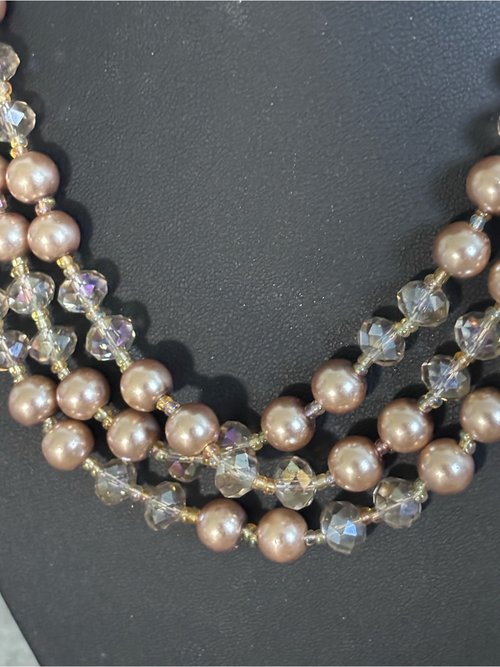 Vintage Multi-Strand Champagne Pearl and Crystal Necklace Women Jewelry 54”